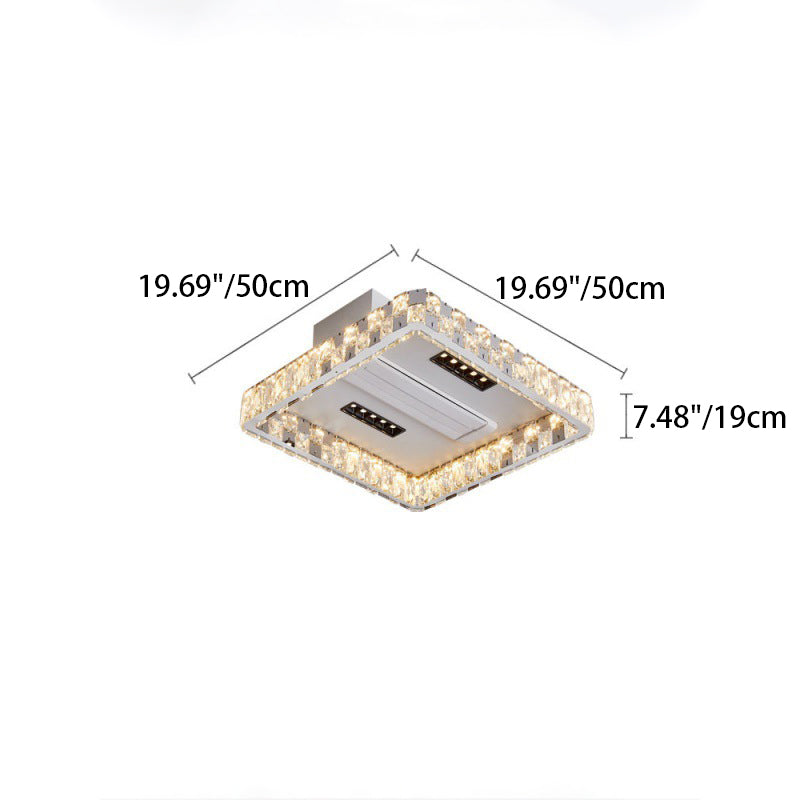Moderner Luxus Edelstahl Acryl Kristall Runde Quadratische Rechteckige LED Deckenleuchte ohne Blätter Ventilatorlicht für Schlafzimmer 