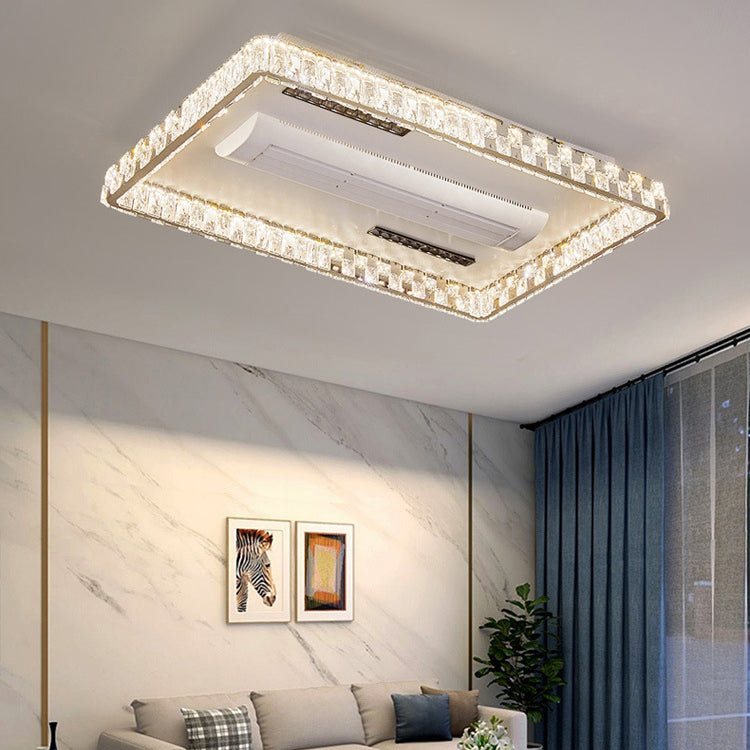 Moderner Luxus Edelstahl Acryl Kristall Runde Quadratische Rechteckige LED Deckenleuchte ohne Blätter Ventilatorlicht für Schlafzimmer 