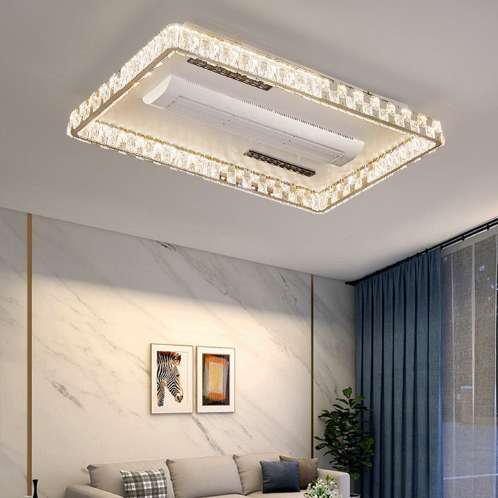 Moderner Luxus Edelstahl Acryl Kristall Runde Quadratische Rechteckige LED Deckenleuchte ohne Blätter Ventilatorlicht für Schlafzimmer 