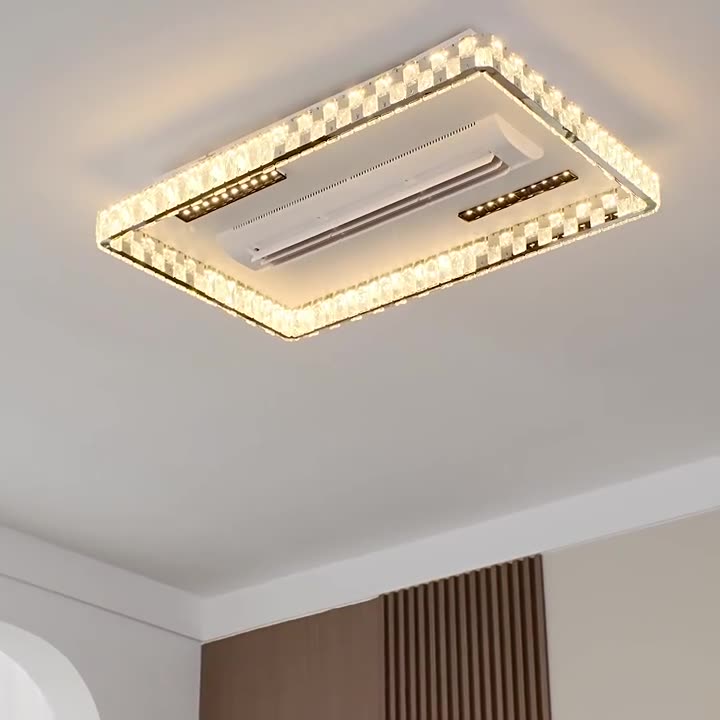 Moderner Luxus Edelstahl Acryl Kristall Runde Quadratische Rechteckige LED Deckenleuchte ohne Blätter Ventilatorlicht für Schlafzimmer 
