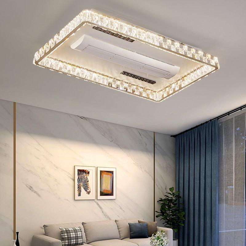 Moderner Luxus Edelstahl Acryl Kristall Runde Quadratische Rechteckige LED Deckenleuchte ohne Blätter Ventilatorlicht für Schlafzimmer 