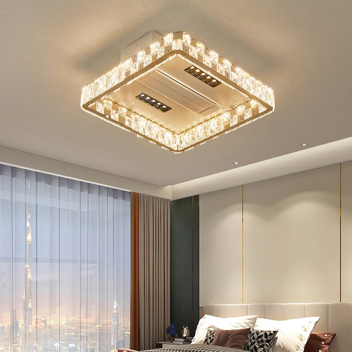 Moderner Luxus Edelstahl Acryl Kristall Runde Quadratische Rechteckige LED Deckenleuchte ohne Blätter Ventilatorlicht für Schlafzimmer 