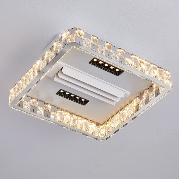 Moderner Luxus Edelstahl Acryl Kristall Runde Quadratische Rechteckige LED Deckenleuchte ohne Blätter Ventilatorlicht für Schlafzimmer 