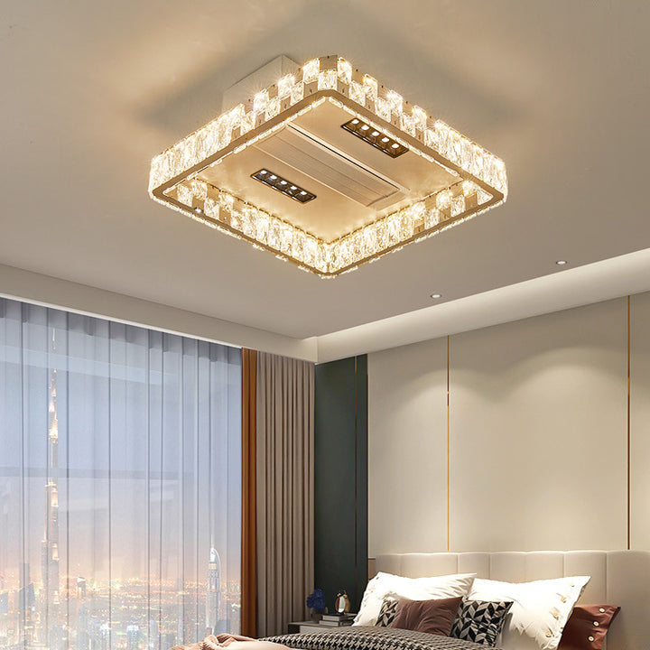 Moderner Luxus Edelstahl Acryl Kristall Runde Quadratische Rechteckige LED Deckenleuchte ohne Blätter Ventilatorlicht für Schlafzimmer 