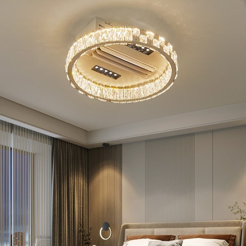 Moderner Luxus Edelstahl Acryl Kristall Runde Quadratische Rechteckige LED Deckenleuchte ohne Blätter Ventilatorlicht für Schlafzimmer 