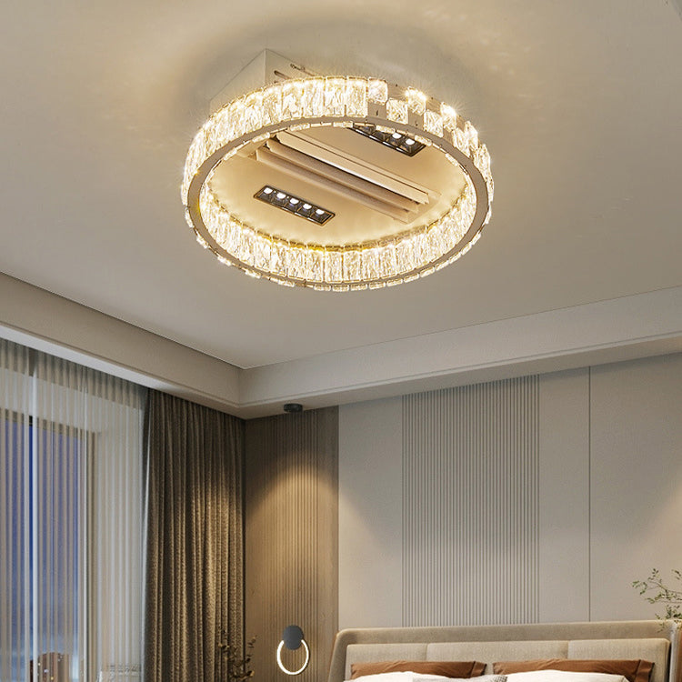 Moderner Luxus Edelstahl Acryl Kristall Runde Quadratische Rechteckige LED Deckenleuchte ohne Blätter Ventilatorlicht für Schlafzimmer 