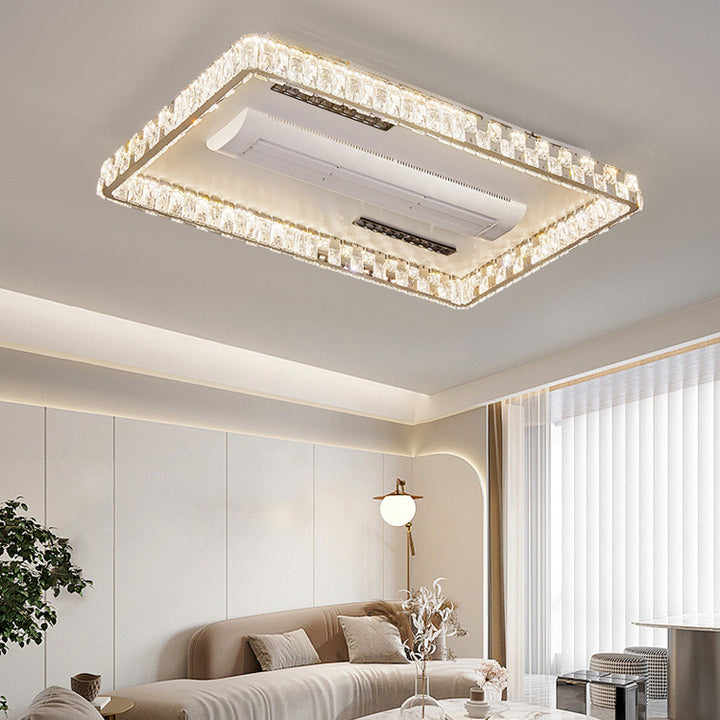 Moderner Luxus Edelstahl Acryl Kristall Runde Quadratische Rechteckige LED Deckenleuchte ohne Blätter Ventilatorlicht für Schlafzimmer 