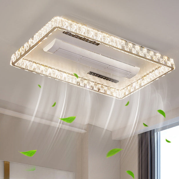 Moderner Luxus Edelstahl Acryl Kristall Runde Quadratische Rechteckige LED Deckenleuchte ohne Blätter Ventilatorlicht für Schlafzimmer 