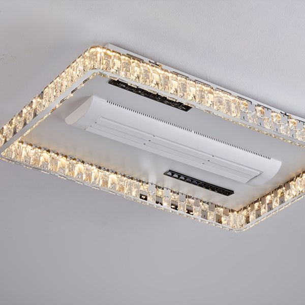 Moderner Luxus Edelstahl Acryl Kristall Runde Quadratische Rechteckige LED Deckenleuchte ohne Blätter Ventilatorlicht für Schlafzimmer 