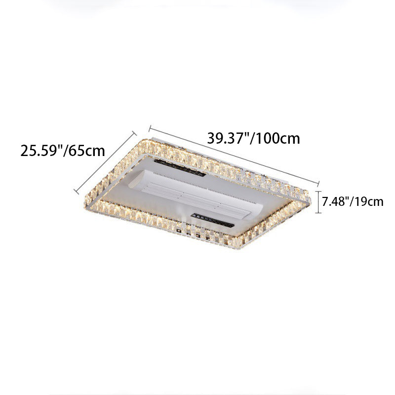 Moderner Luxus Edelstahl Acryl Kristall Runde Quadratische Rechteckige LED Deckenleuchte ohne Blätter Ventilatorlicht für Schlafzimmer 