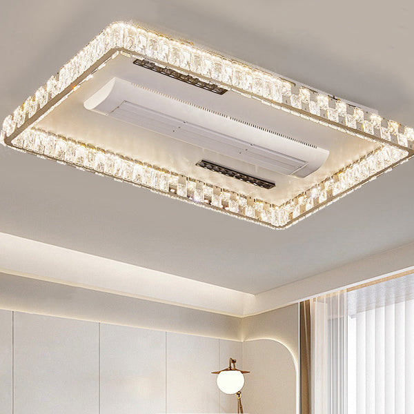 Moderner Luxus Edelstahl Acryl Kristall Runde Quadratische Rechteckige LED Deckenleuchte ohne Blätter Ventilatorlicht für Schlafzimmer 