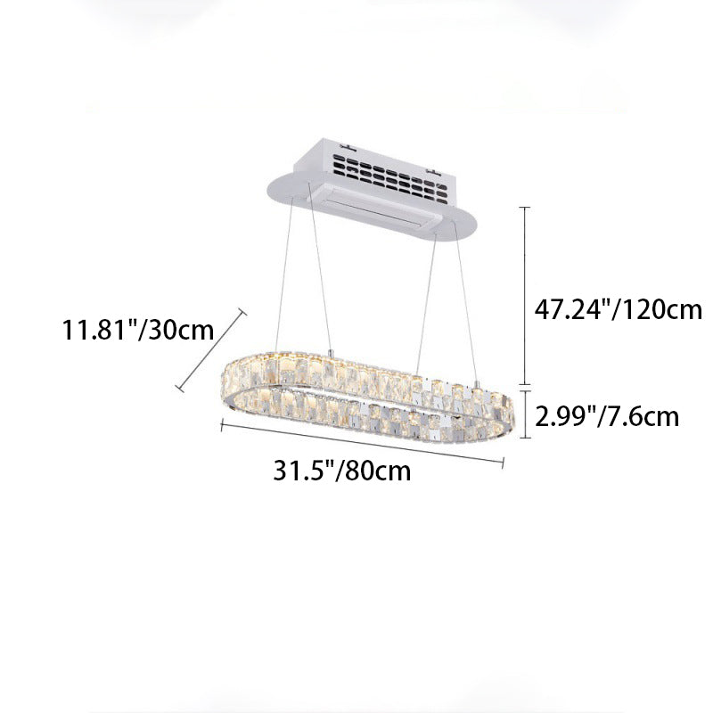 Lustre moderne de luxe en acier inoxydable acrylique cristal elliptique LED avec ventilateur de plafond pour salle à manger 