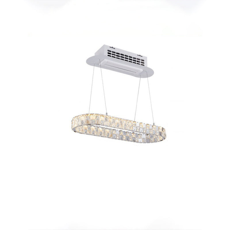Lustre moderne de luxe en acier inoxydable acrylique cristal elliptique LED avec ventilateur de plafond pour salle à manger 