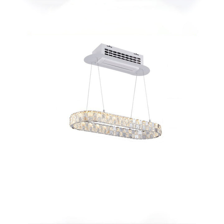 Lustre moderne de luxe en acier inoxydable acrylique cristal elliptique LED avec ventilateur de plafond pour salle à manger 