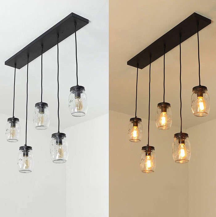 Zeitgenössische industrielle Eisen-Glas-Flaschen 5-Licht-Kronleuchter Insel Licht für Esszimmer 