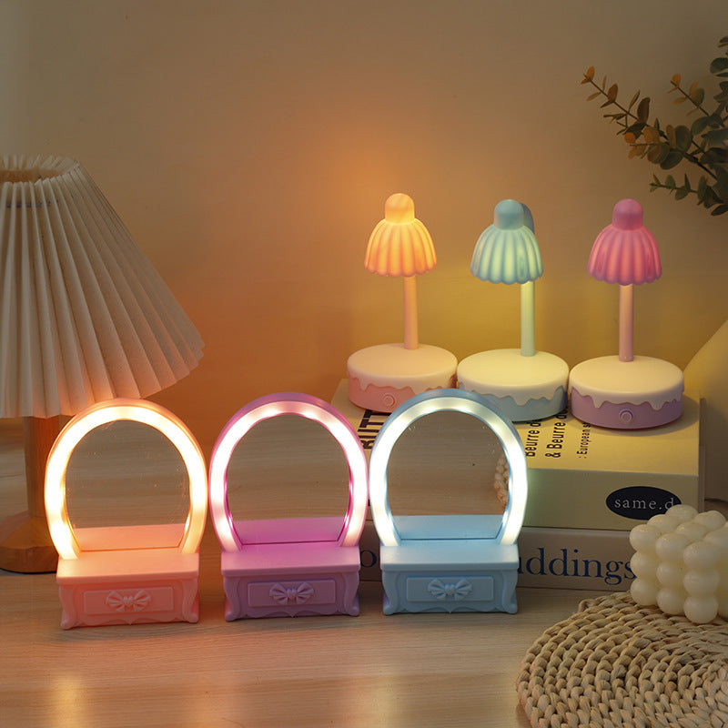 Zeitgenössische kreative Batterie Kunststoff Spiegel Blume LED Tischlampe Nachtlicht für Schlafzimmer 
