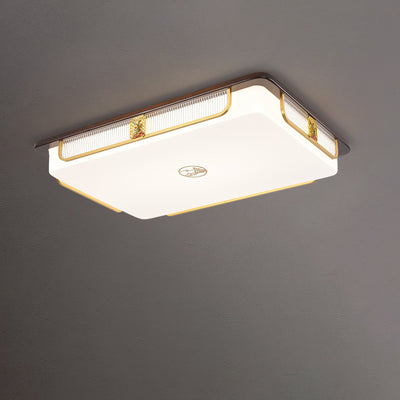 Lumière de plafond encastrée LED Cymbidium rectangulaire carrée ronde en acier inoxydable en bois de santal chinois traditionnel pour salon 