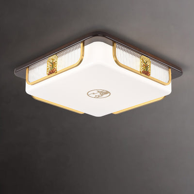 Lumière de plafond encastrée LED Cymbidium rectangulaire carrée ronde en acier inoxydable en bois de santal chinois traditionnel pour salon 