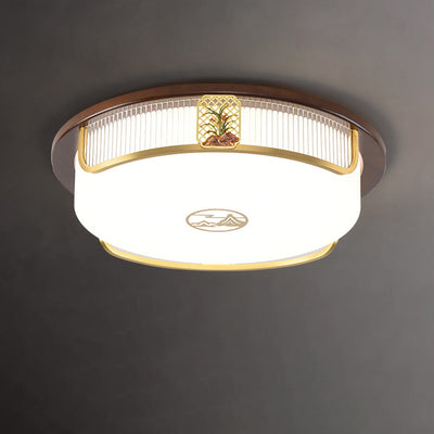 Lumière de plafond encastrée LED Cymbidium rectangulaire carrée ronde en acier inoxydable en bois de santal chinois traditionnel pour salon 
