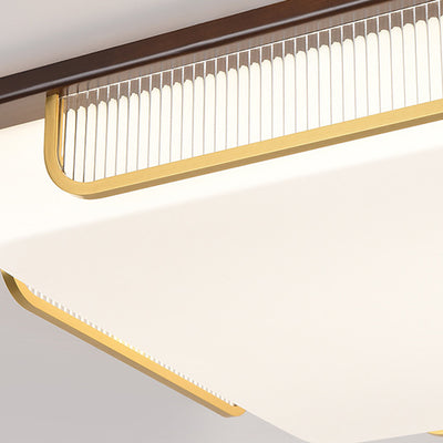 Lumière de plafond encastrée LED Cymbidium rectangulaire carrée ronde en acier inoxydable en bois de santal chinois traditionnel pour salon 