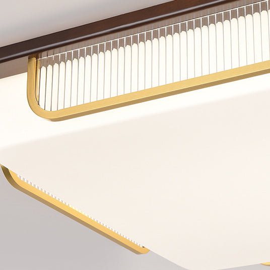 Lumière de plafond encastrée LED Cymbidium rectangulaire carrée ronde en acier inoxydable en bois de santal chinois traditionnel pour salon 