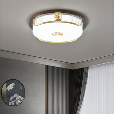 Lumière de plafond encastrée LED Cymbidium rectangulaire carrée ronde en acier inoxydable en bois de santal chinois traditionnel pour salon 