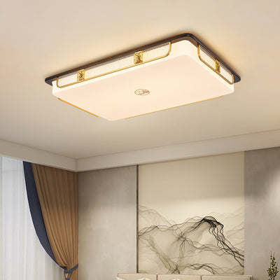 Lumière de plafond encastrée LED Cymbidium rectangulaire carrée ronde en acier inoxydable en bois de santal chinois traditionnel pour salon 