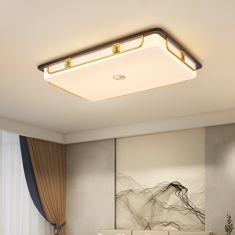 Lumière de plafond encastrée LED Cymbidium rectangulaire carrée ronde en acier inoxydable en bois de santal chinois traditionnel pour salon 