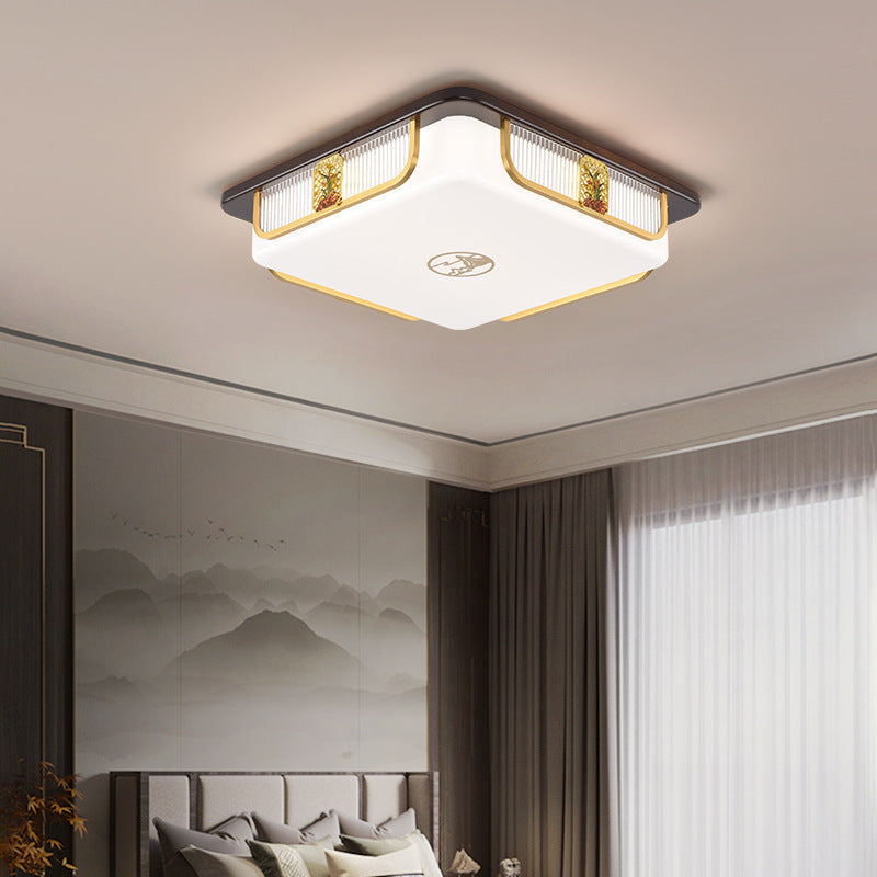 Lumière de plafond encastrée LED Cymbidium rectangulaire carrée ronde en acier inoxydable en bois de santal chinois traditionnel pour salon 