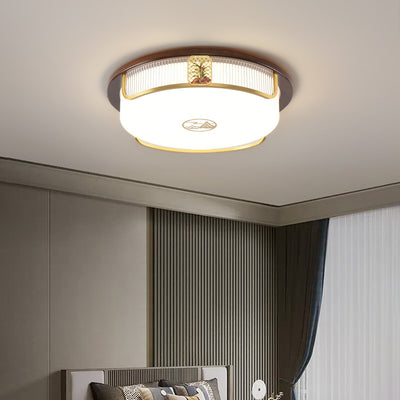 Lumière de plafond encastrée LED Cymbidium rectangulaire carrée ronde en acier inoxydable en bois de santal chinois traditionnel pour salon 