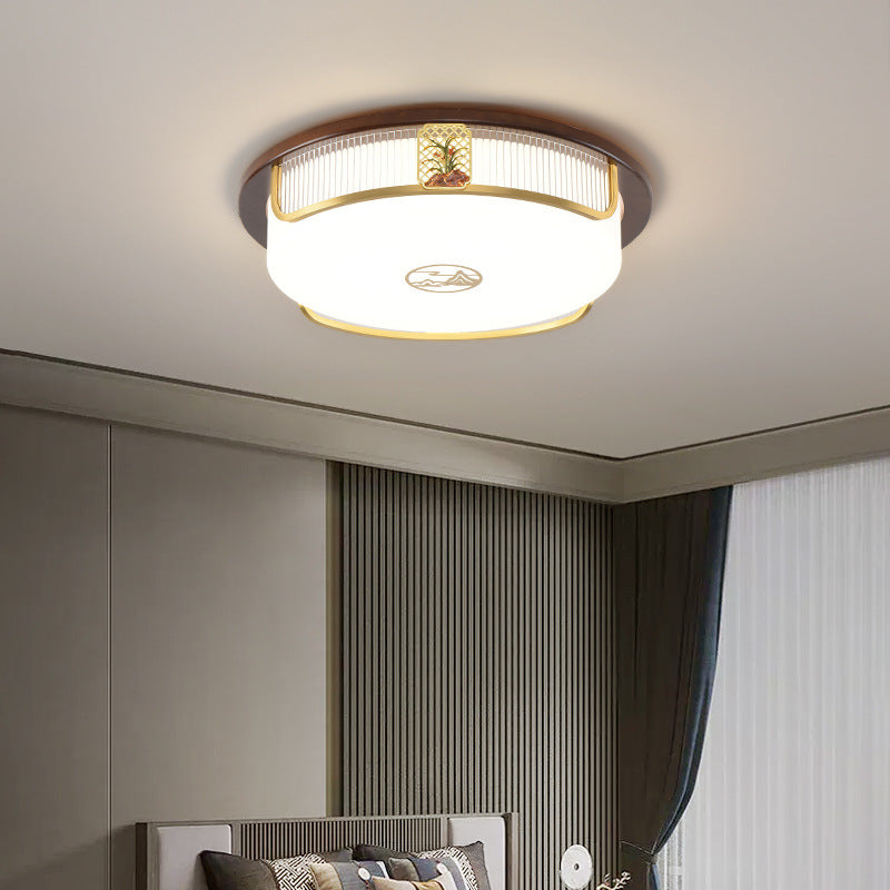Lumière de plafond encastrée LED Cymbidium rectangulaire carrée ronde en acier inoxydable en bois de santal chinois traditionnel pour salon 