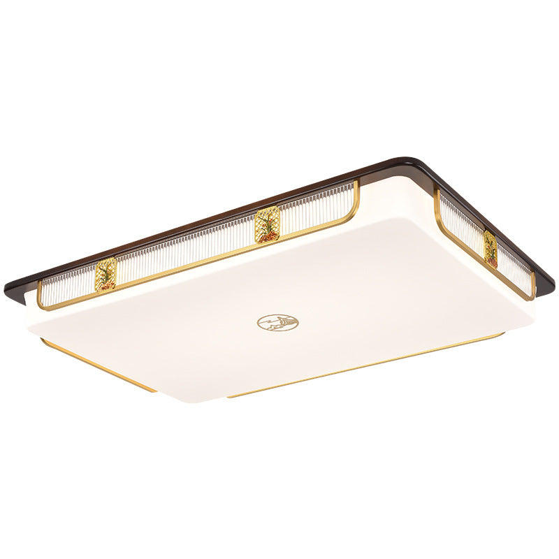 Lumière de plafond encastrée LED Cymbidium rectangulaire carrée ronde en acier inoxydable en bois de santal chinois traditionnel pour salon 