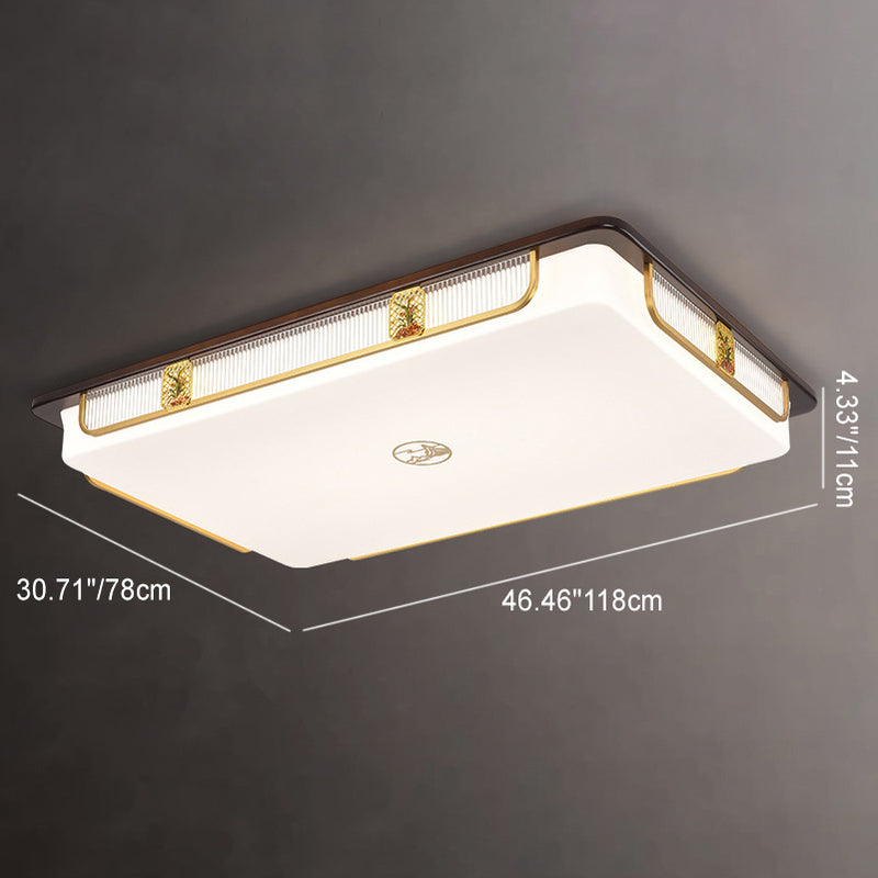Lumière de plafond encastrée LED Cymbidium rectangulaire carrée ronde en acier inoxydable en bois de santal chinois traditionnel pour salon 