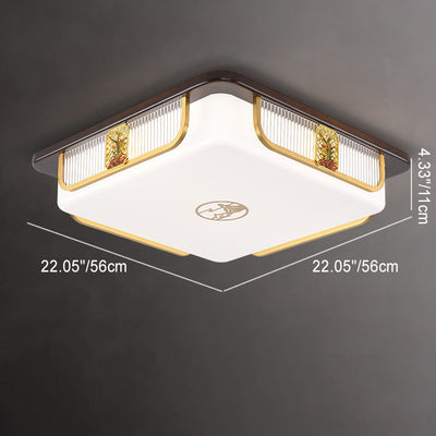 Lumière de plafond encastrée LED Cymbidium rectangulaire carrée ronde en acier inoxydable en bois de santal chinois traditionnel pour salon 