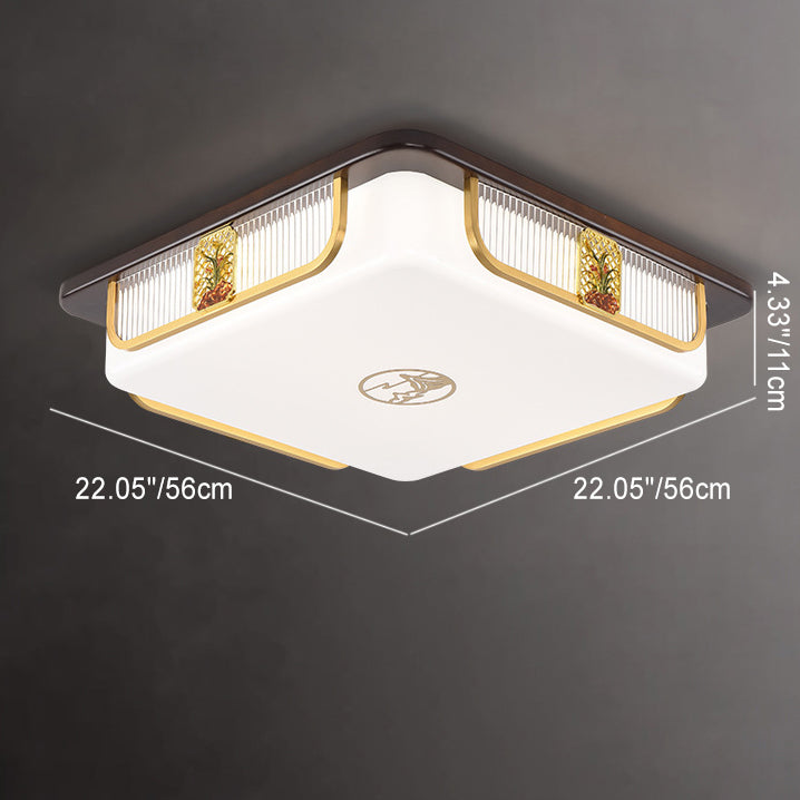 Lumière de plafond encastrée LED Cymbidium rectangulaire carrée ronde en acier inoxydable en bois de santal chinois traditionnel pour salon 