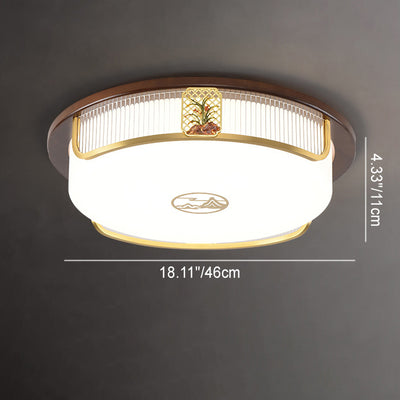 Lumière de plafond encastrée LED Cymbidium rectangulaire carrée ronde en acier inoxydable en bois de santal chinois traditionnel pour salon 