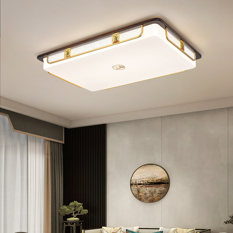 Lumière de plafond encastrée LED Cymbidium rectangulaire carrée ronde en acier inoxydable en bois de santal chinois traditionnel pour salon 