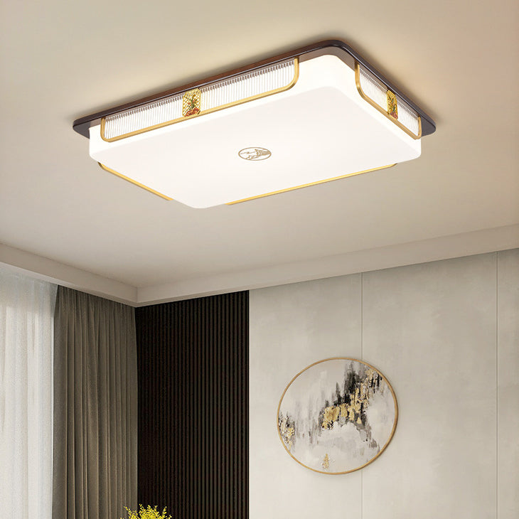 Lumière de plafond encastrée LED Cymbidium rectangulaire carrée ronde en acier inoxydable en bois de santal chinois traditionnel pour salon 
