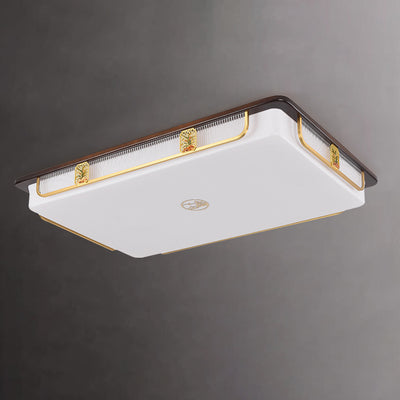 Lumière de plafond encastrée LED Cymbidium rectangulaire carrée ronde en acier inoxydable en bois de santal chinois traditionnel pour salon 