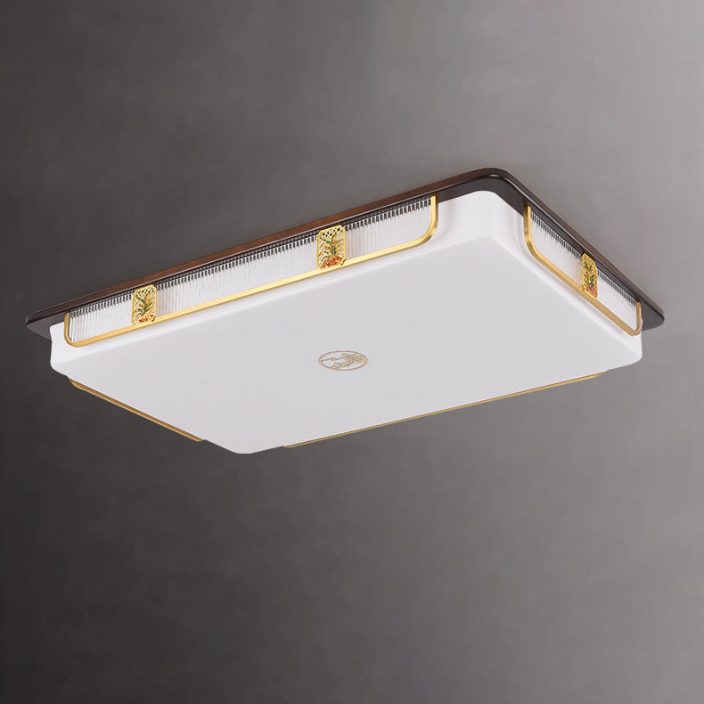 Lumière de plafond encastrée LED Cymbidium rectangulaire carrée ronde en acier inoxydable en bois de santal chinois traditionnel pour salon 