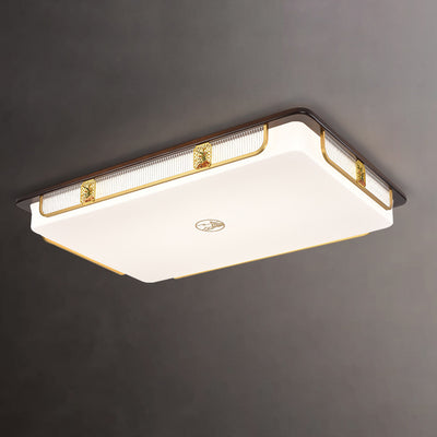 Lumière de plafond encastrée LED Cymbidium rectangulaire carrée ronde en acier inoxydable en bois de santal chinois traditionnel pour salon 