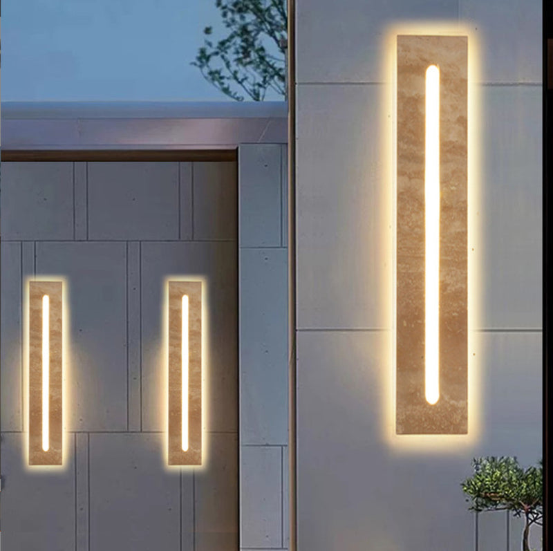 Contemporary Nordic Waterproof Travertine Acrylic Rectangular Strip LED Wall Sconce Lamp For Outdoor Patio
