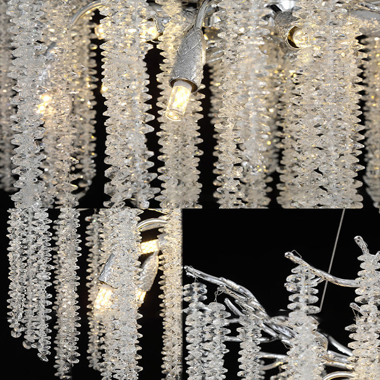 Modern Luxury Aluminum Crystal Branch Linear Tassel 6/8 Light Chandeliers For Living Room