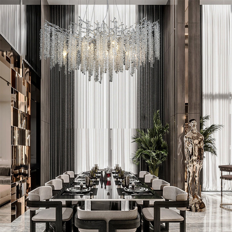 Modern Luxury Aluminum Crystal Branch Linear Tassel 6/8 Light Chandeliers For Living Room