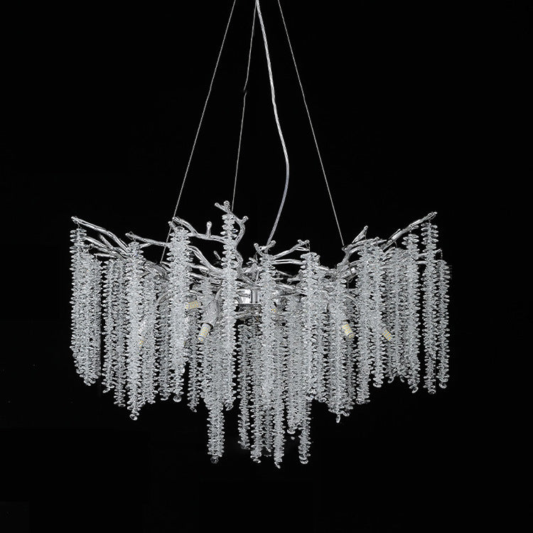 Modern Luxury Aluminum Crystal Branch Linear Tassel 6/8 Light Chandeliers For Living Room