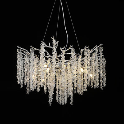 Modern Luxury Aluminum Crystal Branch Linear Tassel 6/8 Light Chandeliers For Living Room