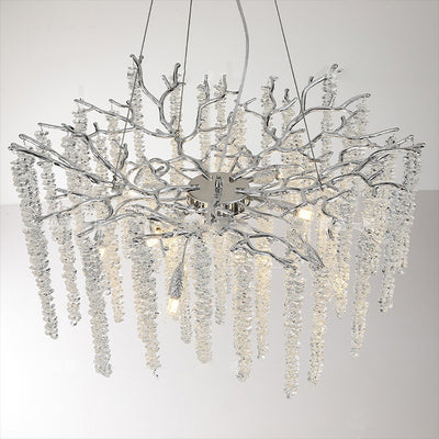 Modern Luxury Aluminum Crystal Branch Linear Tassel 6/8 Light Chandeliers For Living Room