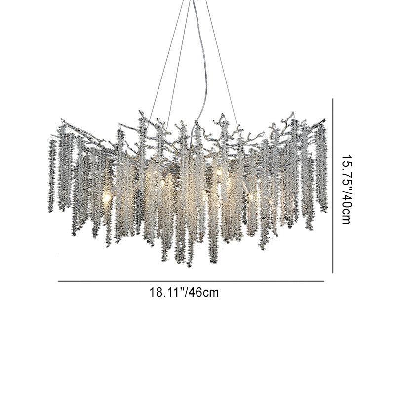 Modern Luxury Aluminum Crystal Branch Linear Tassel 6/8 Light Chandeliers For Living Room