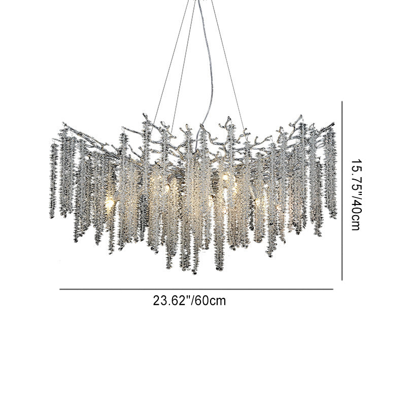 Modern Luxury Aluminum Crystal Branch Linear Tassel 6/8 Light Chandeliers For Living Room