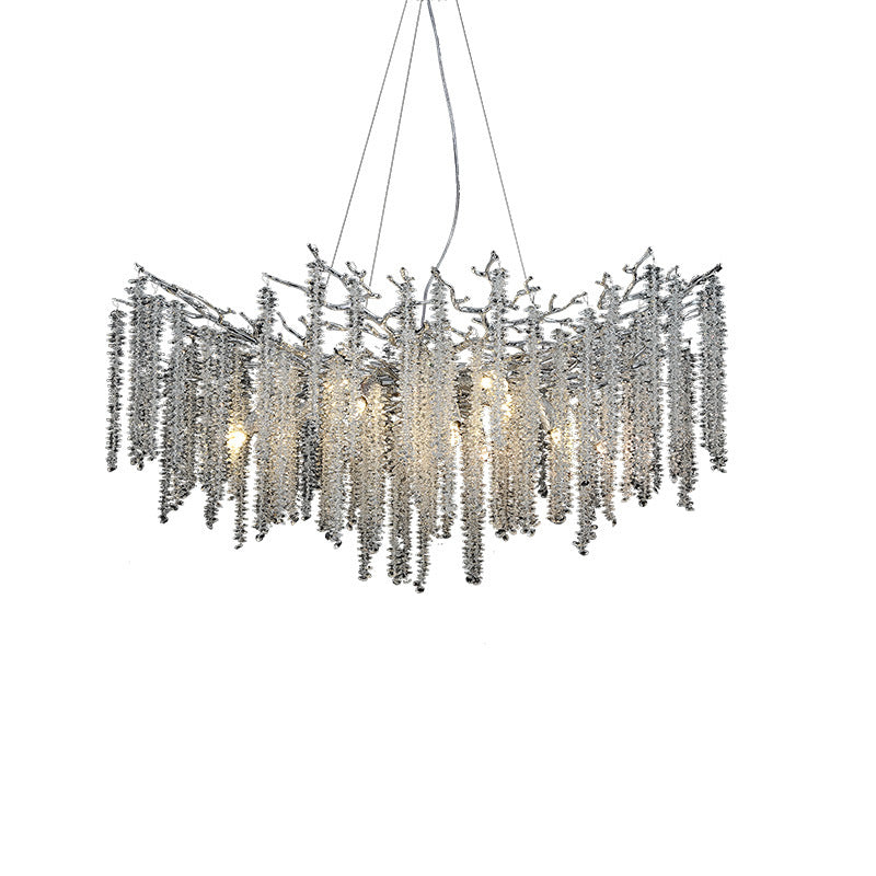 Modern Luxury Aluminum Crystal Branch Linear Tassel 6/8 Light Chandeliers For Living Room